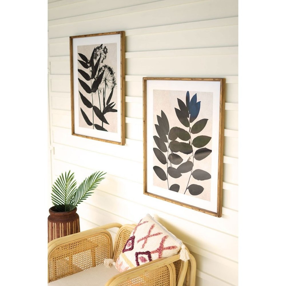 Framed Black Leaf Prints, 2 Styles